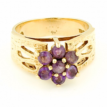 9ct Gold Amethyst Cluster Ring Size K
